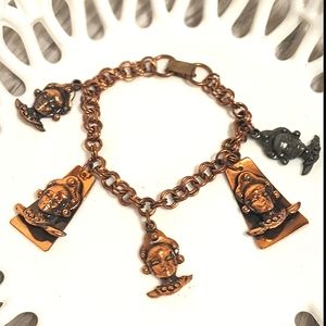 Copper Tribal Heads Charms Bracelet